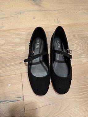 J. Crew Factory Black Suede Studded Mary Jane Flats